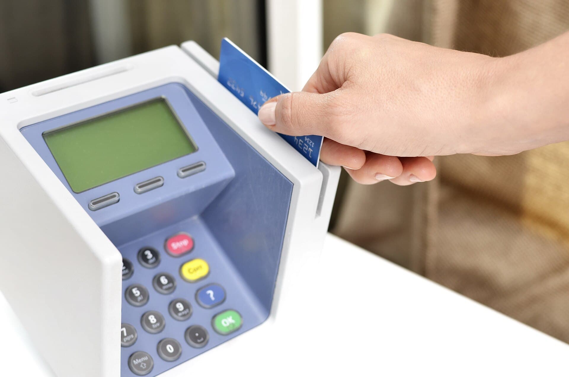A payment card being used at a card terminal