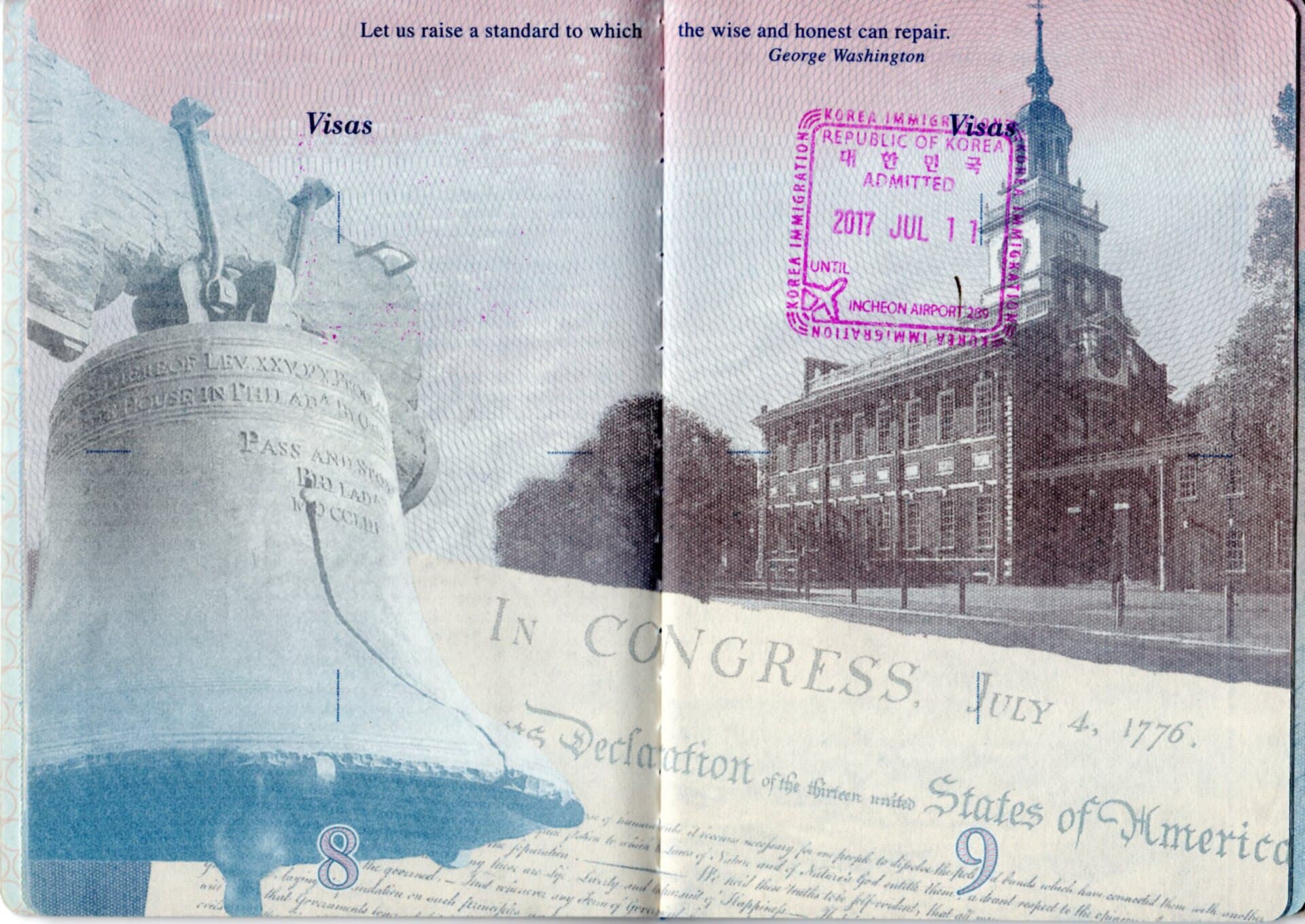 Passport visa pages with an entry stamp